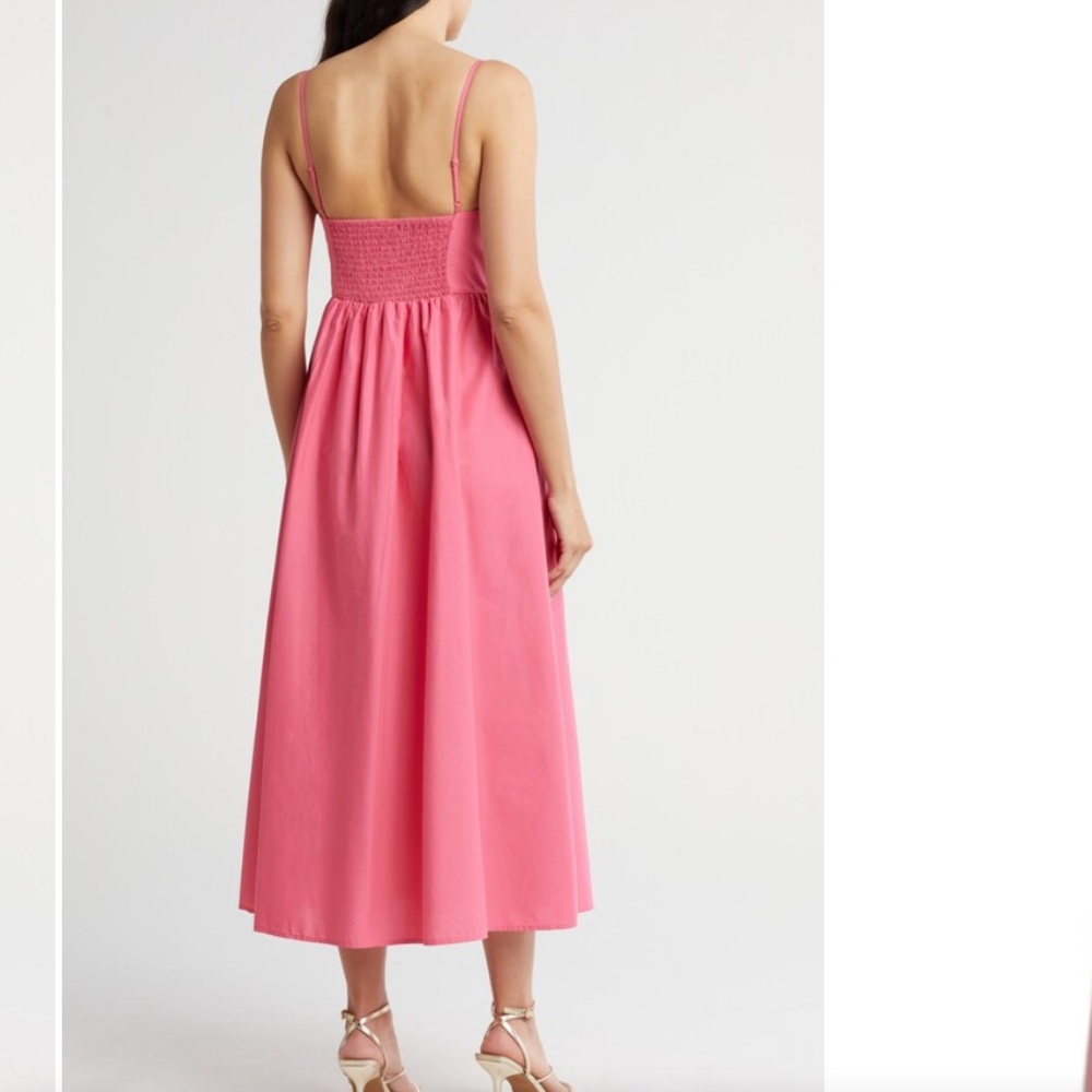 NWT Steve Madden Pink Sweetheart Neck Cotton Poplin Midi Dress - Picture 3 of 6